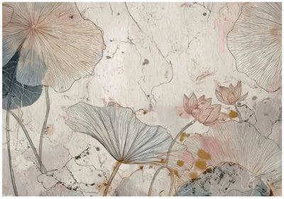 Papier Peint Panoramique Intissé Fleurs Béton Beige - 400x280 cm - Papier Peint Chambre et salon