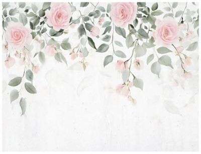 Papier Peint Panoramique Intissé Fleurs Feuilles Vert 350x250 cm - Colle Inclus - Chambre et Salon