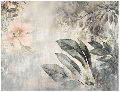 Papier Peint Panoramique Intissé Fleurs Feuilles Vintage 400x280 cm - Colle Inclus - Chambre et Salon