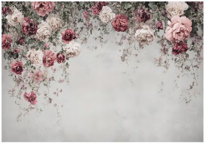 Papier Peint Panoramique Intissé Fleurs Floral Béton 350x250 cm - Colle Inclus - Moderne Papier Peint Intissé Chambre Salon