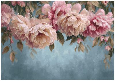 Papier Peint Panoramique Intissé Fleurs Suspendu Rose - 350x250 cm - Papier Peint Chambre et salon