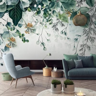 Papier Peint Panoramique Intissé Nature Vert Feuilles 300x210 cm - Colle Inclus - Moderne XXL Papier Peint por Chambre Salon