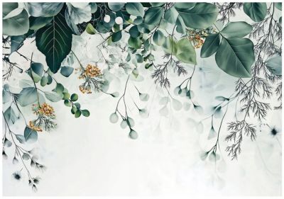 Papier Peint Panoramique Intissé Nature Vert Feuilles 350x250 cm - Colle Inclus - Moderne XXL Papier Peint por Chambre Salon