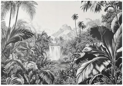 Papier Peint Panoramique Intissé Noir et blanc Jungle 300x210 cm - Colle Inclus - Moderne XXL Papier Peint por Chambre Salon