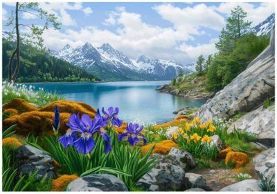 Papier Peint Panoramique Intissé Paysage Nature Montagnes 250x175 cm - Colle Inclus - Moderne Papier Peint Intissé Chambre Salon