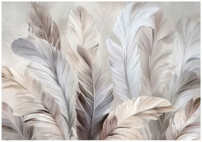 Papier Peint Panoramique Intissé Plumes Abstrait Beige - 350x250 cm - Papier Peint Chambre et salon
