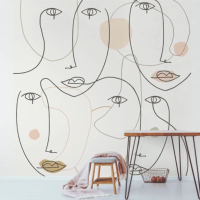 Papier peint panoramique intissé Arty Lutece mat et satiné visage, portrait blanc, beige, rouge l.1400 x l.53 cm