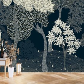 Papier peint panoramique intissé Dolce vita forêt enchantée bleu nuit, 7lés, L.280 x 53cm Lutèce