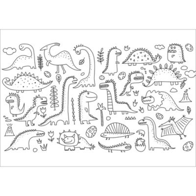 Papier peint panoramique intissé enfant à colorier dinosaures noir et blanc, 8 lés, L.280 x l.400cm IDPanneaux