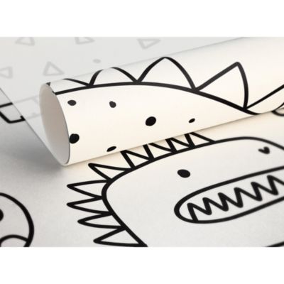 Papier peint panoramique intissé enfant à colorier dinosaures noir et blanc, 8 lés, L.280 x l.400cm IDPanneaux