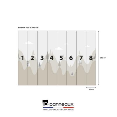 Papier peint panoramique intissé enfant paysage montagne gris, beige lin, 8lés, L280 x l.400cm IDPanneaux