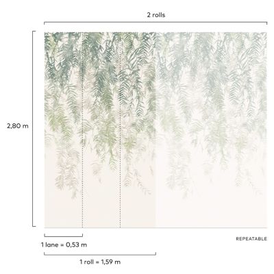 Papier peint panoramique intissé feuillage vert, 3 lés, L.280 x l.159 cm Grandeco Wisteria