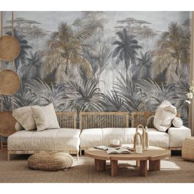 Papier peint panoramique intissé Fidji jungle beige, mordoré, 4 lés, L.280 x 53cm Lutèce