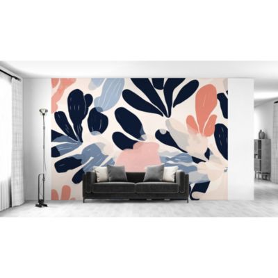 Papier peint panoramique intissé fleuri, fleurs abstraites, bleu, rose, 8 lés, L.280 x l.400cm IDPanneaux