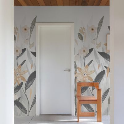 Papier peint panoramique intissé fleuri gris, jaune, 3 lés, L.280 x l.159 cm Grandeco Verna