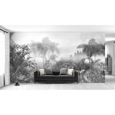 Papier peint panoramique intissé forêt tropicale noir et blanc, 10 lés, L.280 x l.500cm IDPanneaux