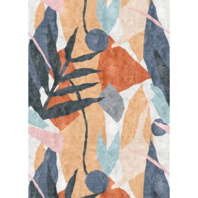 Papier peint panoramique intissé géométrique gris, bleu, orange, 4lés, L.280 x l.200cm IDPanneaux