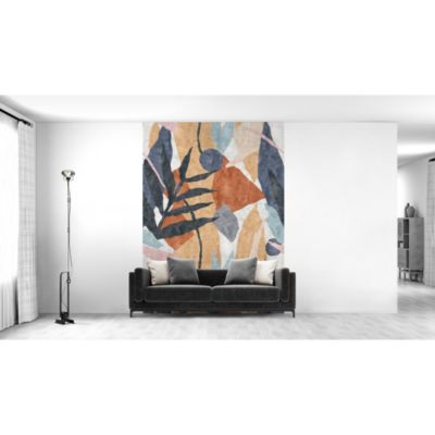 Papier peint panoramique intissé géométrique gris, bleu, orange, 4lés, L.280 x l.200cm IDPanneaux