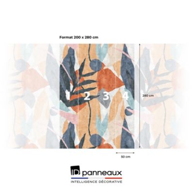 Papier peint panoramique intissé géométrique gris, bleu, orange, 4lés, L.280 x l.200cm IDPanneaux