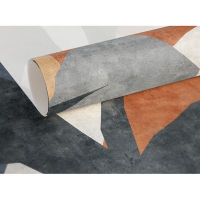 Papier peint panoramique intissé géométrique gris, bleu, orange, 4lés, L.280 x l.200cm IDPanneaux