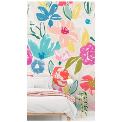 Papier peint panoramique intissé GoodHome Cyan fleurs multicouleurs L.280 x l.159 cm