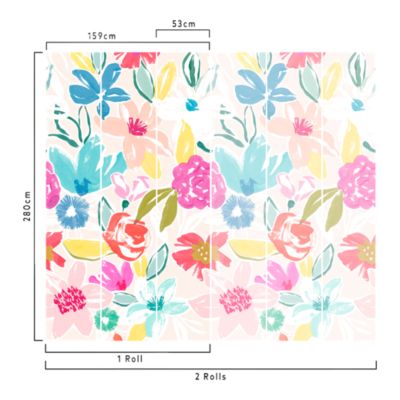 Papier peint panoramique intissé GoodHome Cyan fleurs multicouleurs L.280 x l.159 cm