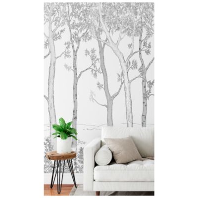 Papier peint panoramique intissé GoodHome Logwood forêt gris L.280 x l.159 cm