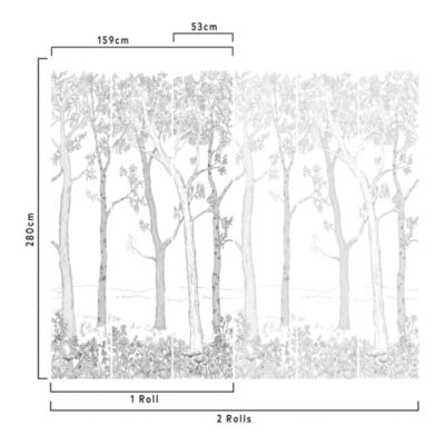 Papier peint panoramique intissé GoodHome Logwood forêt gris L.280 x l.159 cm