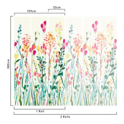 Papier peint panoramique intissé GoodHome Sinopia fleurs multicouleurs L.280 x l.159 cm