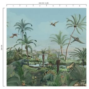 Papier peint panoramique intissé Lalala Lutece mat et satiné dinosaures, enfant multicolore l.168 x l.50 cm