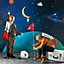 Papier peint panoramique intissé Lalala Lutece mat et satiné espace, astronaute, lune, enfant multicolore l.2240 x l.50 cm