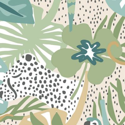Papier peint panoramique intissé Lalala Lutece mat et satiné feuilles, jungle multicolore l.1400 x l.50 cm