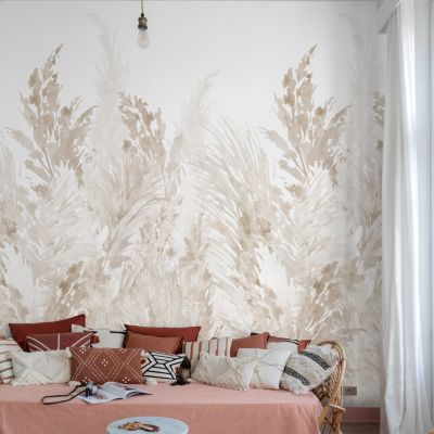 Papier peint panoramique intissé pampas beige, 3 lés, L.280 x l.159 cm Grandeco