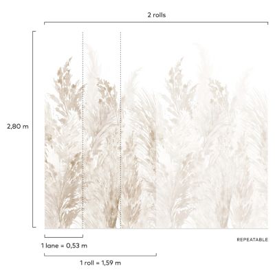 Papier peint panoramique intissé pampas beige, 3 lés, L.280 x l.159 cm Grandeco
