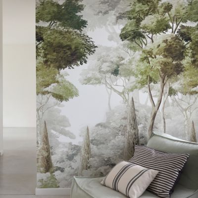 Papier peint panoramique intissé paysage fôret vert, gris, 3 lés, L.280 x l.159 cm Grandeco Bermeo