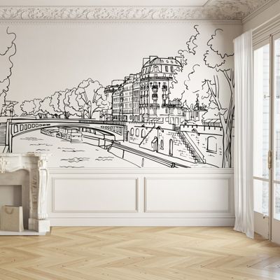 Papier Peint Panoramique Paysage Paris Noir - 99DECO - L336xH270cm