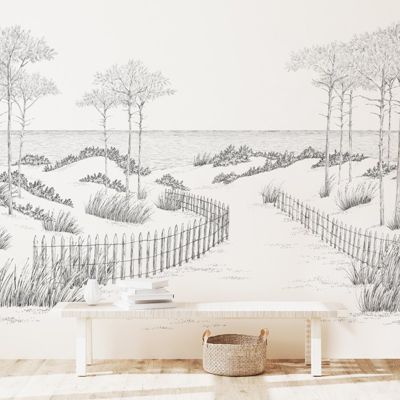 Papier Peint Panoramique Paysage Plage et bord de Mer Noir et Blanc - 99DECO - L336xH270cm