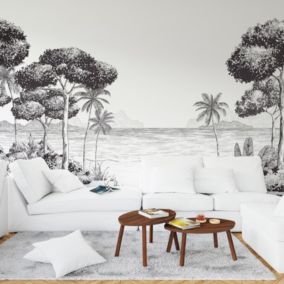 Papier Peint Panoramique Paysage Plage et bord de Mer, Noir et Blanc - 99DECO - L432xH270cm