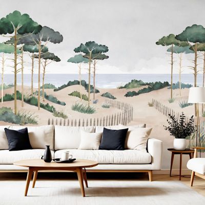 Papier Peint Panoramique Paysage Plage et bord de Mer Vert et Bleu - 99DECO - L336xH270cm