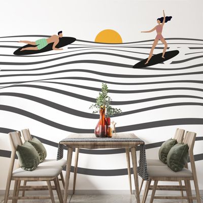 Papier Peint Panoramique Plage et bord de Mer, Noir et Blanc - 99DECO - L240xH270cm