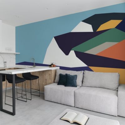 Papier peint panoramique Rives, Bleu 375 x 250cm