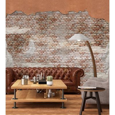 Papier Peint Panoramique Trompe-l'oeil Brique, Industriel Marron - 99DECO - L240xH270cm