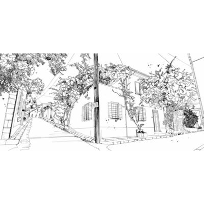 Papier peint panoramique Village en fleurs Noir et blanc 150x250cm