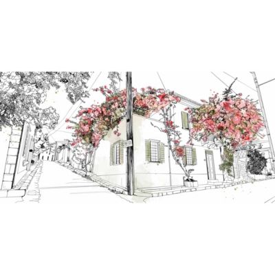 Papier peint panoramique Village en fleurs Rose 150x250cm