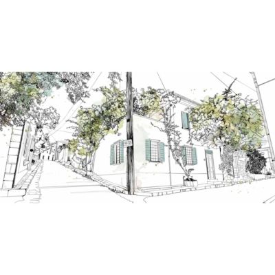 Papier peint panoramique Village en fleurs Vert 300x250cm