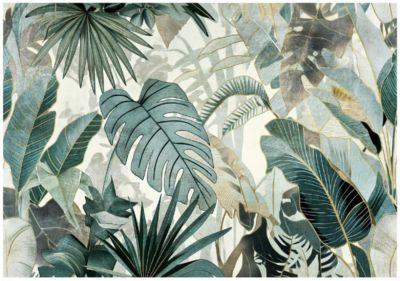 Papier Peint Panoramique Vinyle Feuilles Jungle Vert - 254x184 cm - Papier Peint Chambre et salon