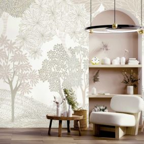 Papier peint panoramique vinyle intissé Dolce vita forêt enchantée vert sauge, 7 lés, L.280 x 53cm Lutèce