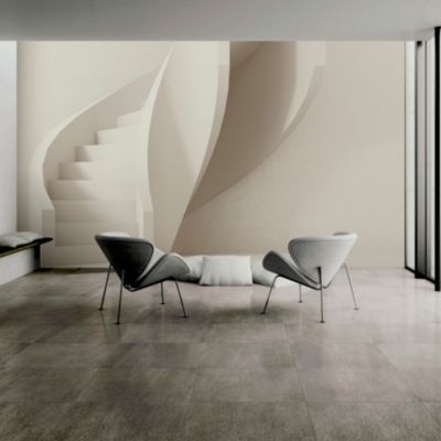 Papier peint panoramique vinyle intissé Reality Iv Lutece mat et satiné escalier, imitation, trompe l'œil beige l.1960 x l.53 cm
