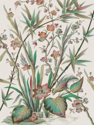 Papier peint panoramique vinyle intissé Villa Rosalie Lutece mat et satiné fleurs, feuilles multicolore l.1120 x l.53 cm