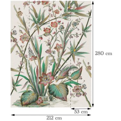 Papier peint panoramique vinyle intissé Villa Rosalie Lutece mat et satiné fleurs, feuilles multicolore l.1120 x l.53 cm